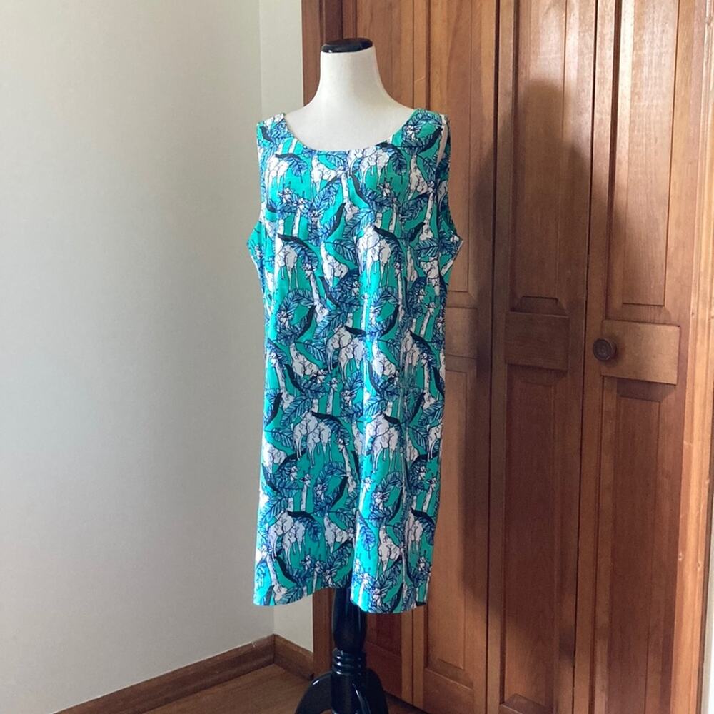 Talbots Teal & Blue Giraffe Print Shift Dress, Size 16P